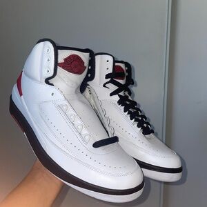 Jordan White and Red High-Top Sneakers